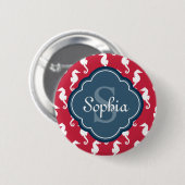 Unique Red Seepferd Pattern Blue Monogram Button (Vorne & Hinten)