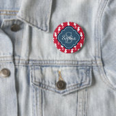 Unique Red Seepferd Pattern Blue Monogram Button (Beispiel)