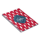 Unique Red Seepferd Pattern Blue Monogram Notizblock (Rechte Seite)