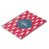 Unique Red Seepferd Pattern Blue Monogram Notizblock (Linke Seite)