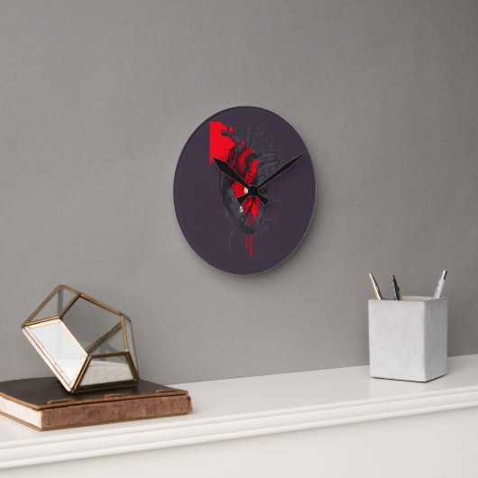 Unique Red Splatter Human Heart Wall Clock Runde Wanduhr (Büro)