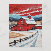 Unique Red Winter Barn Painting Postkarte (Vorderseite)