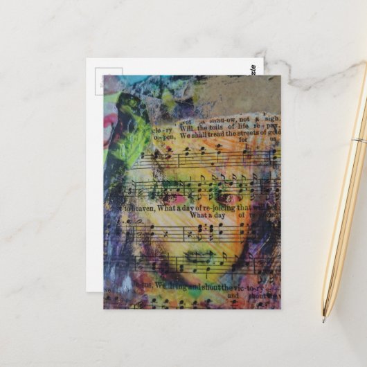 Unique rejoycing person mixed media Collage Postkarte (Vorderseite/Rückseite Beispiel)