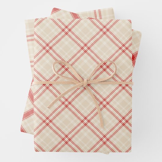 Unique Rustic Cream & Red Squiggly Mixed Plaid Geschenkpapier Set
