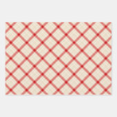 Unique Rustic Cream & Red Squiggly Mixed Plaid Geschenkpapier Set (Vorderseite 2)