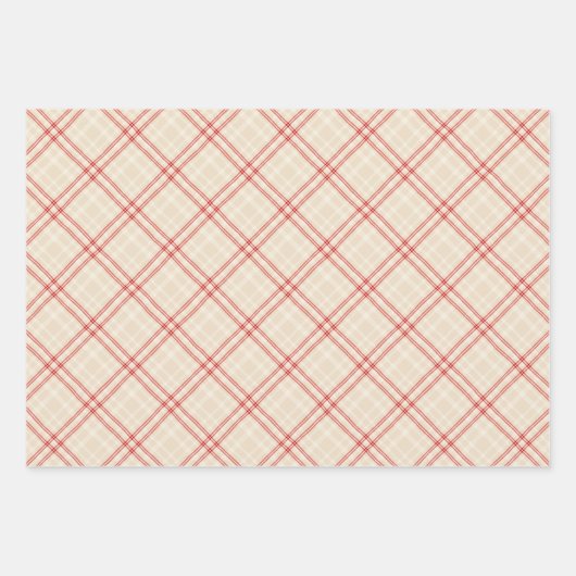 Unique Rustic Cream & Red Squiggly Mixed Plaid Geschenkpapier Set (Vorderseite)