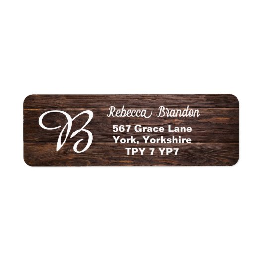 Unique Rustic Wood Monogram Rücksendeadresse Label (Vorne)