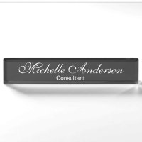 Unique Script Gray Consultant Desk Namplate