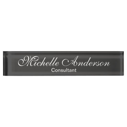 Unique Script Gray Consultant Desk Namplate Namensplakette (Vorderseite)
