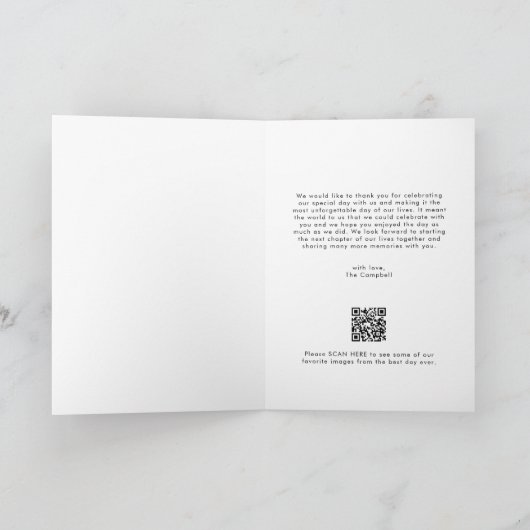 Unique Simple Photo QR Code Wedding Folded Dankeskarte (Innenseite)