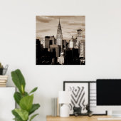 Unique Square Sepia New York Ink Sketch Poster (Heimbüro)