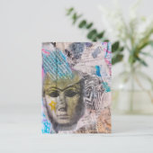 Unique Stone face Abstract Mix Media Collage Postkarte (Stehend Vorderseite)