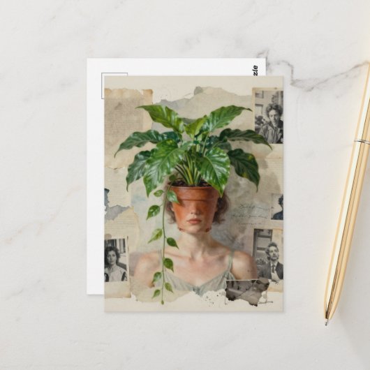Unique Surreal Flower Pot Woman Postkarte (Vorderseite/Rückseite Beispiel)