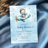 Unique Teddy Bear Pilot Blue Brown Boy Shower Card Einladung