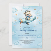 Unique Teddy Bear Pilot Blue Brown Boy Shower Card Einladung (Vorderseite)