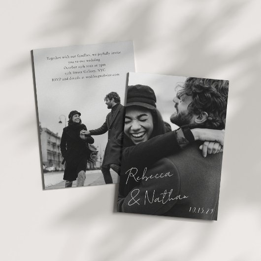 Unique Trendy Black White Large Photos Wedding Einladung