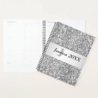 Unique Trendy Glitter Glam Silver Girly Monogram  Planer
