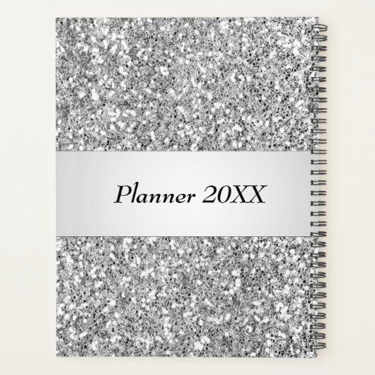 Unique Trendy Glitter Glam Silver Girly Monogram  Planer (Rückseite)