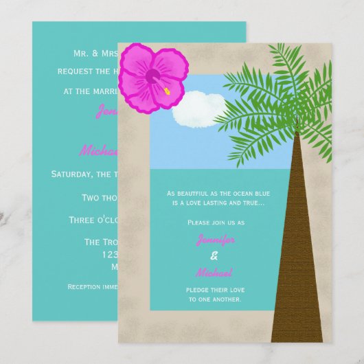 Unique Tropical Beach Wedding Invitation Einladung (Vorne/Hinten)