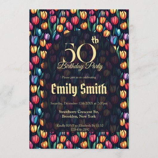 Unique Tulip Aesthetic 5Th Birthday Einladung (Vorderseite)