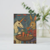 Unique Unicorn and Rabbit Eating Carrots Surreal Postkarte (Stehend Vorderseite)