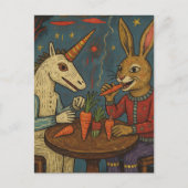 Unique Unicorn and Rabbit Eating Carrots Surreal Postkarte (Vorderseite)