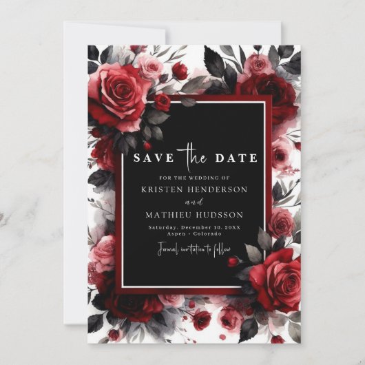 Unique Watercolor Crimson Red Wedding Save The Date (Vorderseite)
