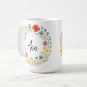 Unique Watercolor Wild Flower Wreath Customizable Kaffeetasse (Vorderseite Links)