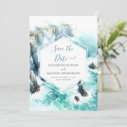 Unique Waves Nautical Wedding Save The Date (Stehend Vorderseite)