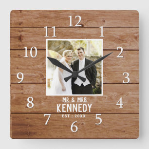 Unique Wedding Foto Anniversary Wood Personalized Quadratische Wanduhr