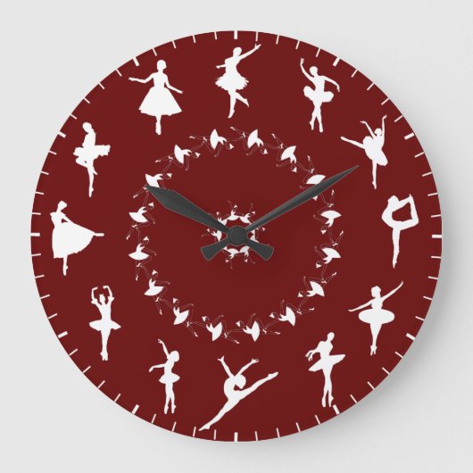 Unique White Ballerina Silhouettes Themed Große Wanduhr (Vorderseite)