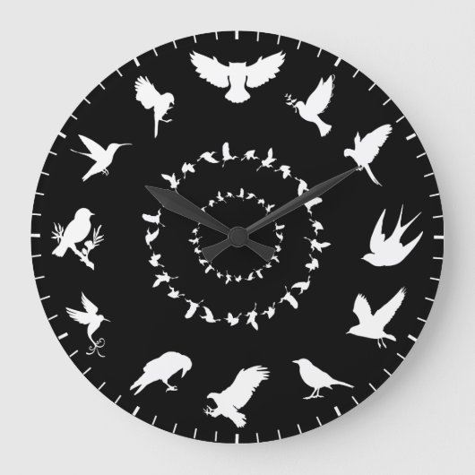 Unique Wild Bird White Silhouettes Themed Große Wanduhr (Vorderseite)