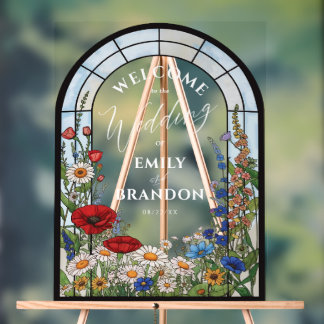 Unique Wildflower Stained Glass Wedding Welcome Acrylschild