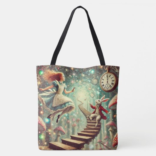 Unique Wonderland Art Alice Rabbit Hole Tasche (Rückseite)
