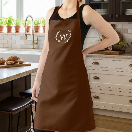 Unisex Apron with Monogram, Dark Brown, Rustic Schürze