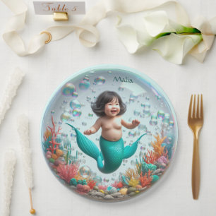 Unisex Asian Baby Mermaid Bubble Pappteller