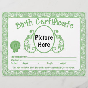 Unisex Baby Birth Certificate Lethead