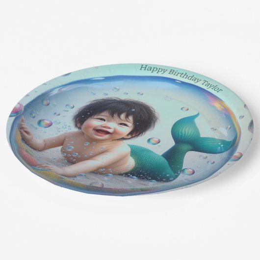 Unisex Baby Mermaid Bubble Pappteller (Schrägansicht)