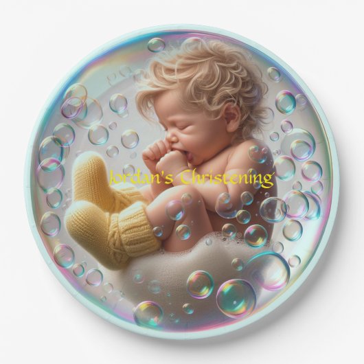 Unisex Blonde Baby Christening Pappteller (Vorderseite)