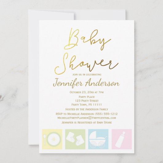 Unisex Boy oder Girl Baby Dusche Einladung (Vorderseite)