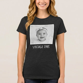 Unisex Custom Vintage Foto Und Jahr T-Shirt Tri-Blend Shirt