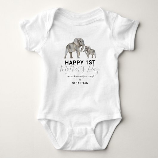 Unisex First Mother's Day Elephant Baby Bodysuit Baby Strampler (Vorderseite)