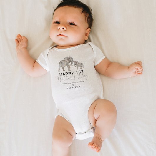 Unisex First Mother's Day Elephant Baby Bodysuit Baby Strampler