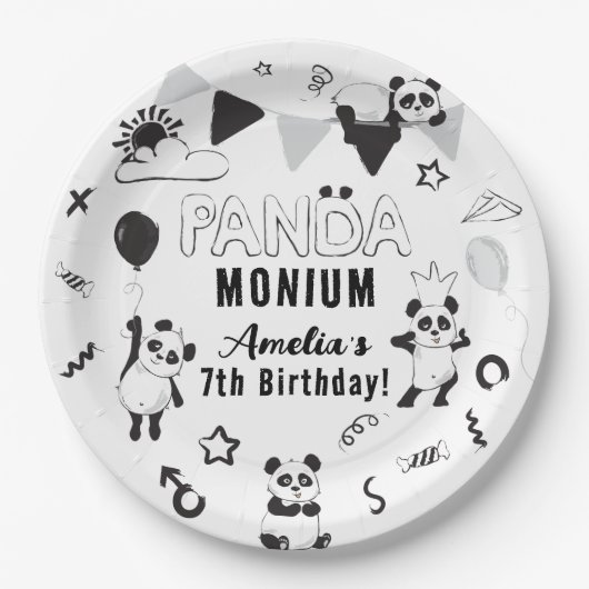 Unisex Fun Panda-Monium Kindergeburtstag Party Pappteller (Vorderseite)