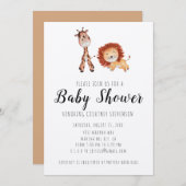 Unisex Giraffe & Lion Baby Dusche Einladung (Vorne/Hinten)