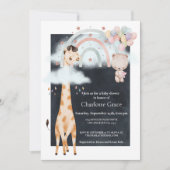 Unisex Giraffe und Rainbow Baby Shower Ankündigung (Vorderseite)