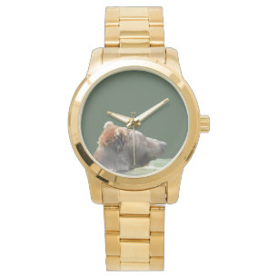 Unisex Gold Bracelet Watch mit Grizzlybär Armbanduhr