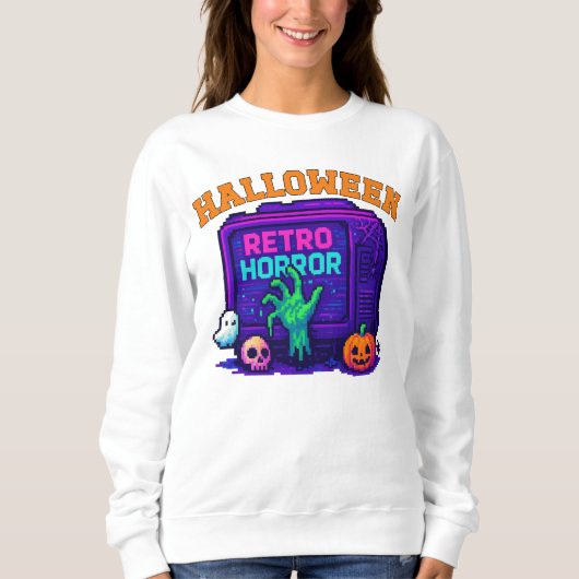 Unisex Halloween Pixel Apparel Retro männliche wei Sweatshirt (Vorderseite)