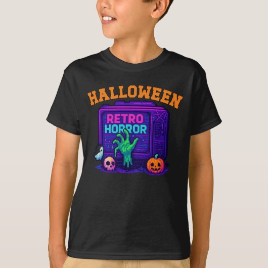 Unisex Halloween Pixel Apparel Retro männliche wei T-Shirt (Vorderseite)