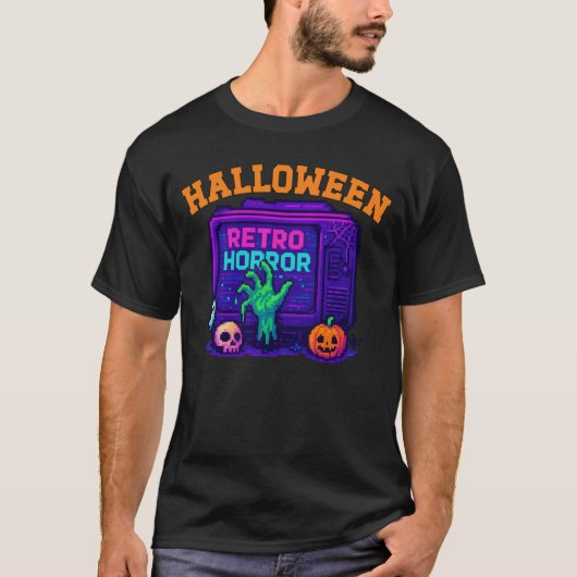 Unisex Halloween Pixel Apparel Retro männliche wei T-Shirt (Vorderseite)